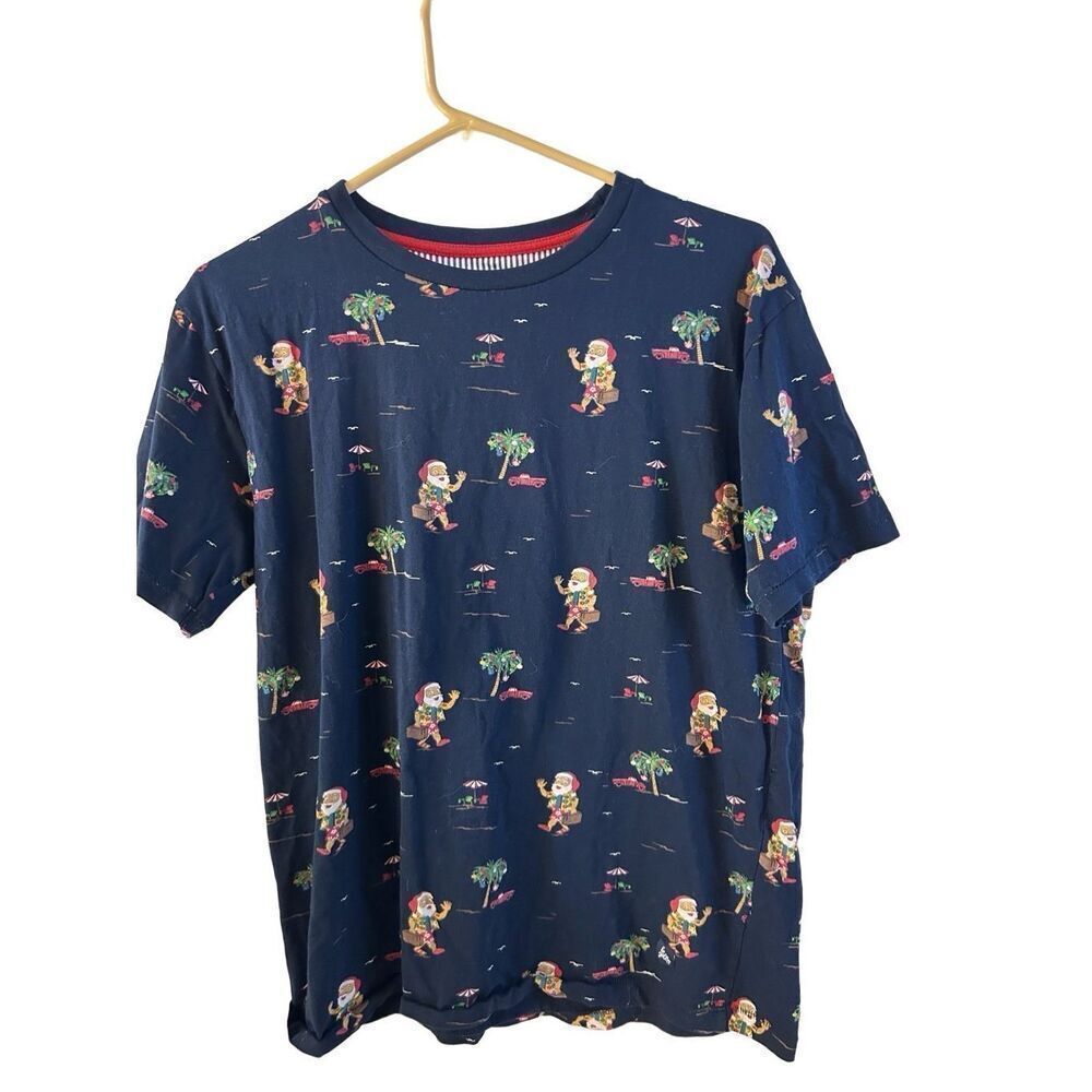 Denim & Flower Ricky Singh Shirt Santa Palm trees small S rn#86220 Black Red‎
